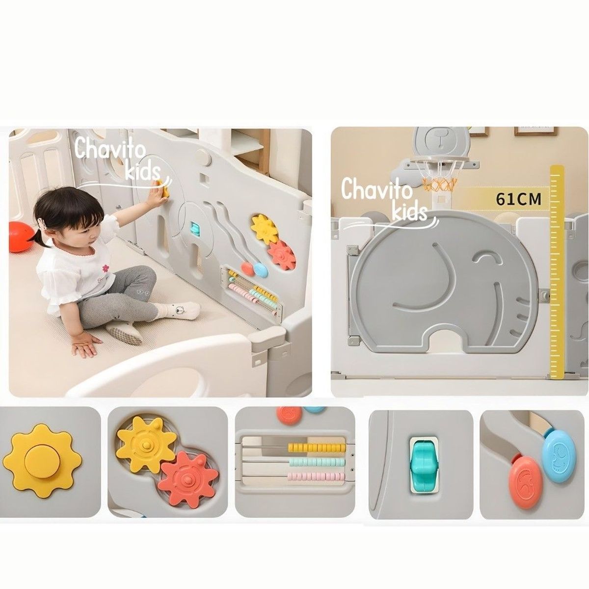 GENERICO - CORRAL 14 PANELES CERCO PLEGABLE ELEFANTE CON ARO DE ENCESTAR PLOMO