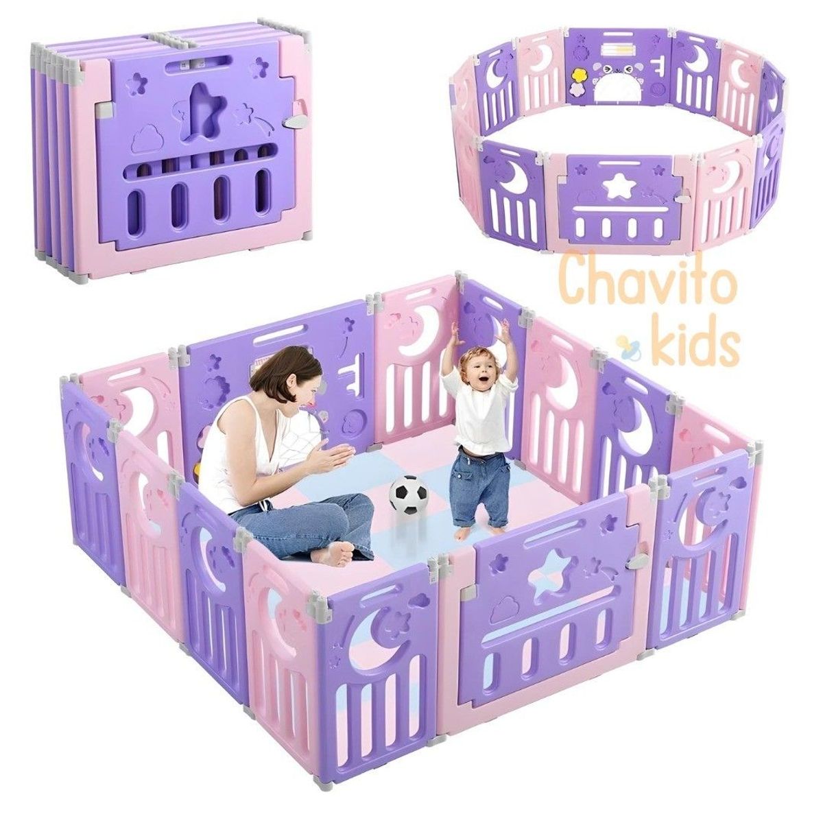 GENERICO - CORRAL 14 PANELES CERCO PLEGABLE LUNITA ROSADO