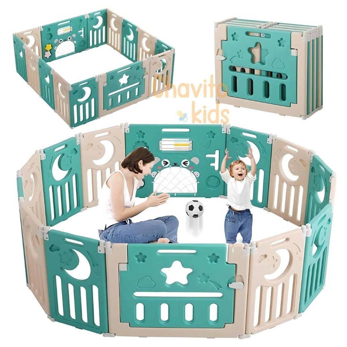 GENERICO - CORRAL 14 PANELES  CERCO PLEGABLE LUNITA VERDE MARRÓN