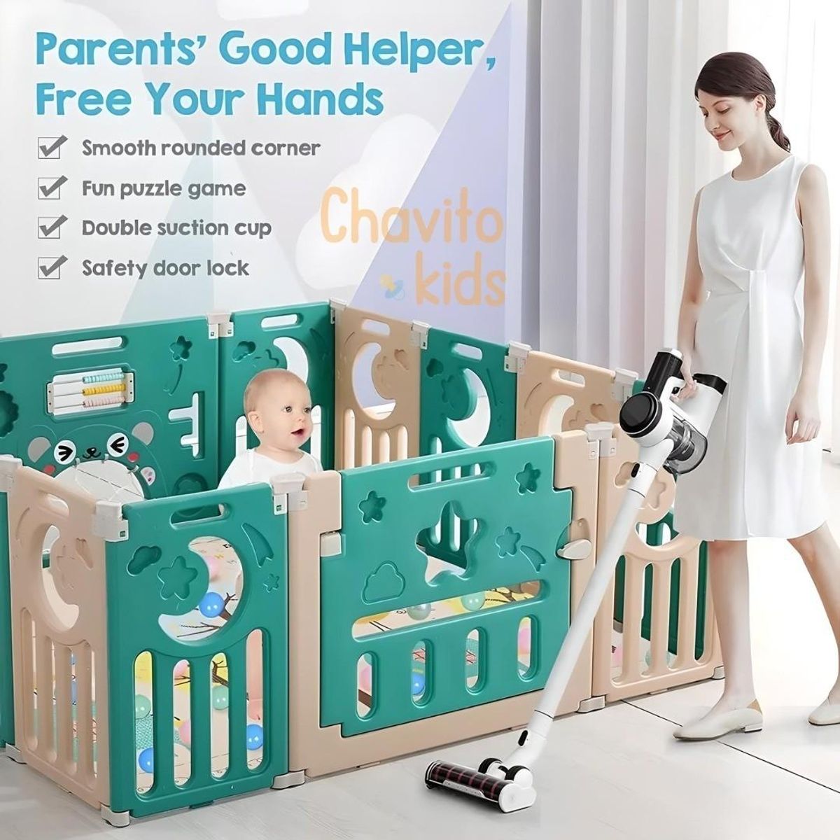 GENERICO - CORRAL 14 PANELES  CERCO PLEGABLE LUNITA VERDE MARRÓN