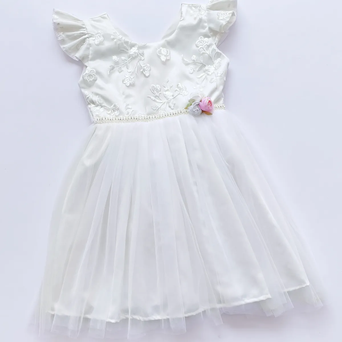 KIDS MASHMELO - VESTIDO DE FIESTA PARA NIÑA CON CINTURON DE PERLAS