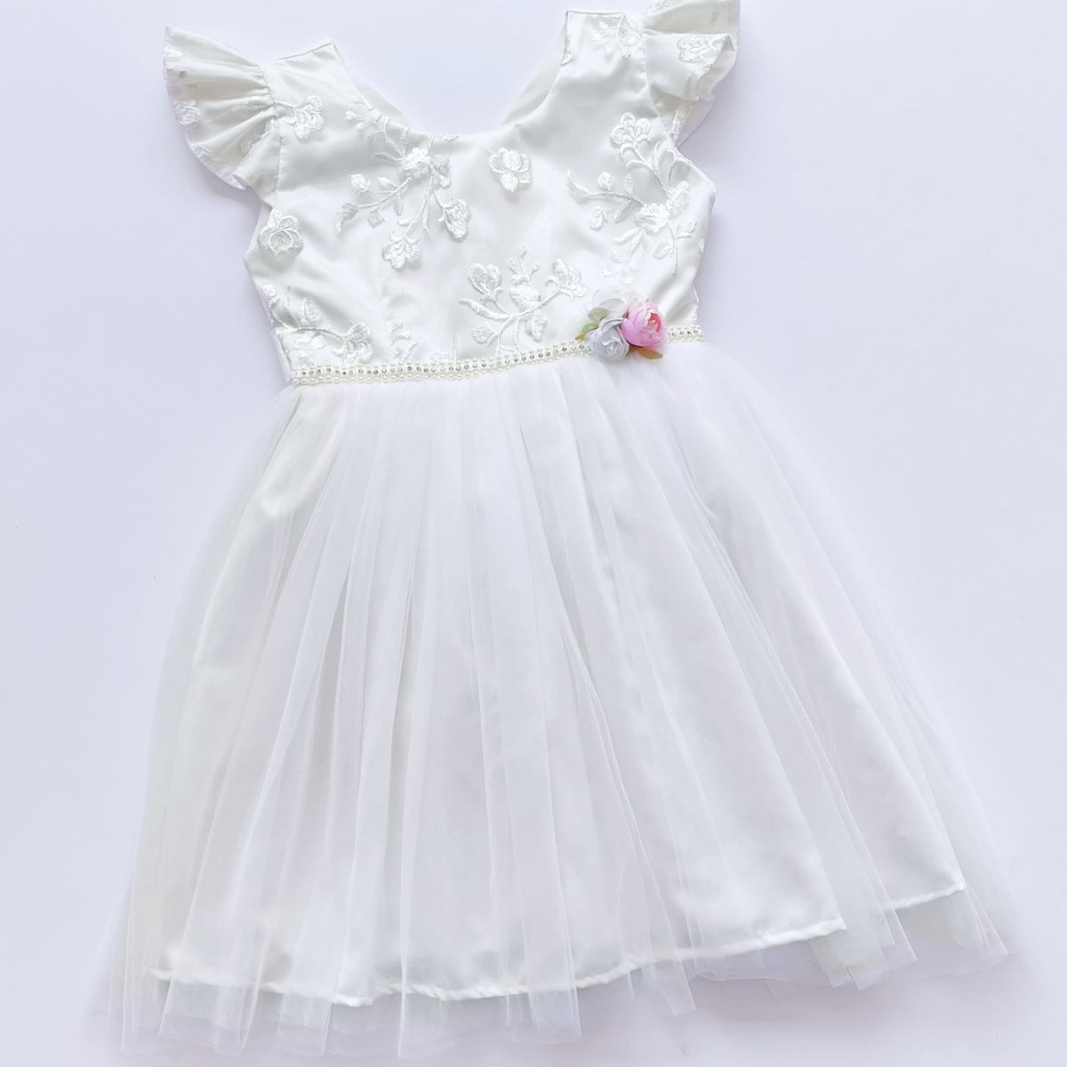KIDS MASHMELO - VESTIDO DE FIESTA PARA NIÑA CON CINTURON DE PERLAS