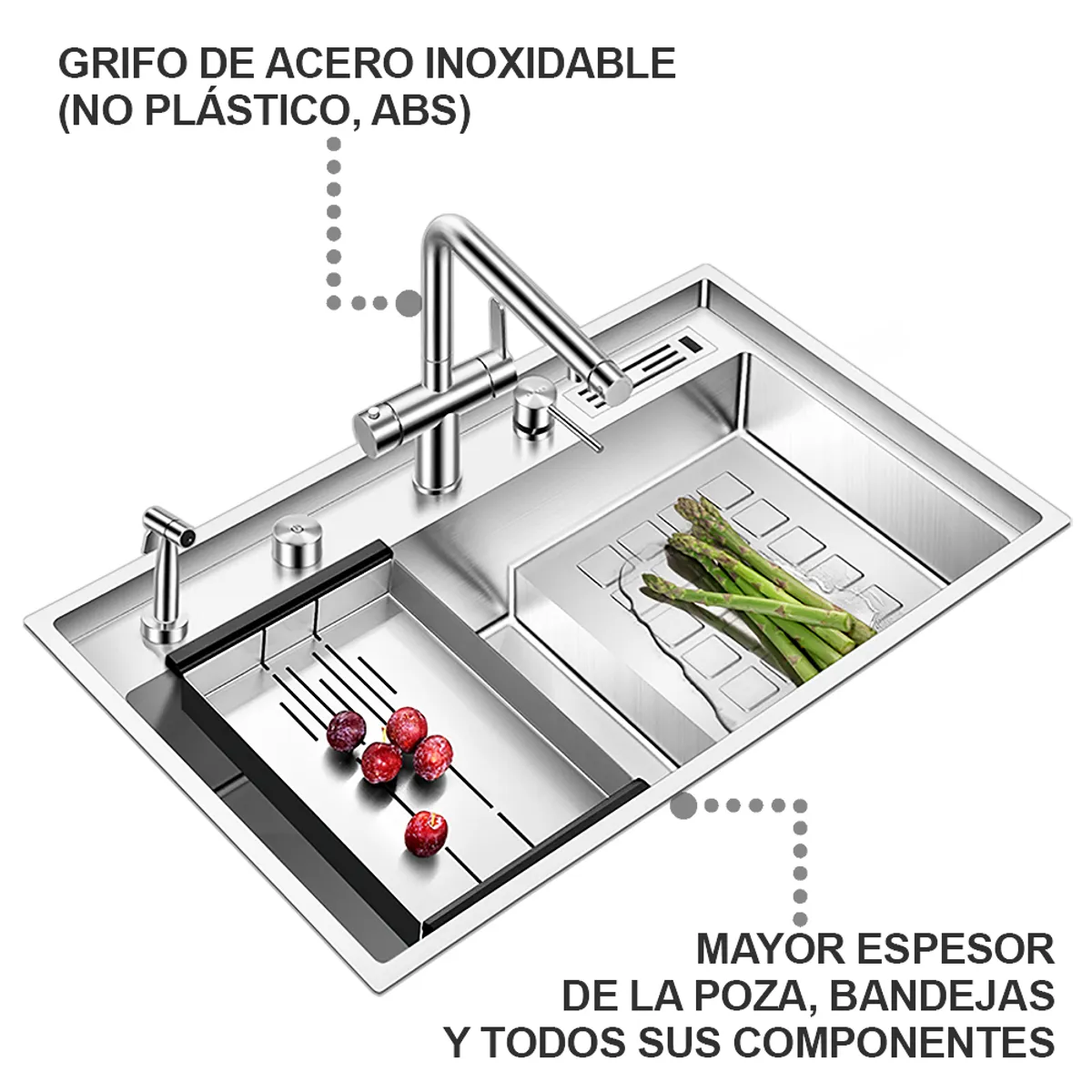 HIGRILL - Lavadero Multifuncional De Lujo y Griferia Dual de Acero Inoxidable 304 Negro con Diseño Escalonado