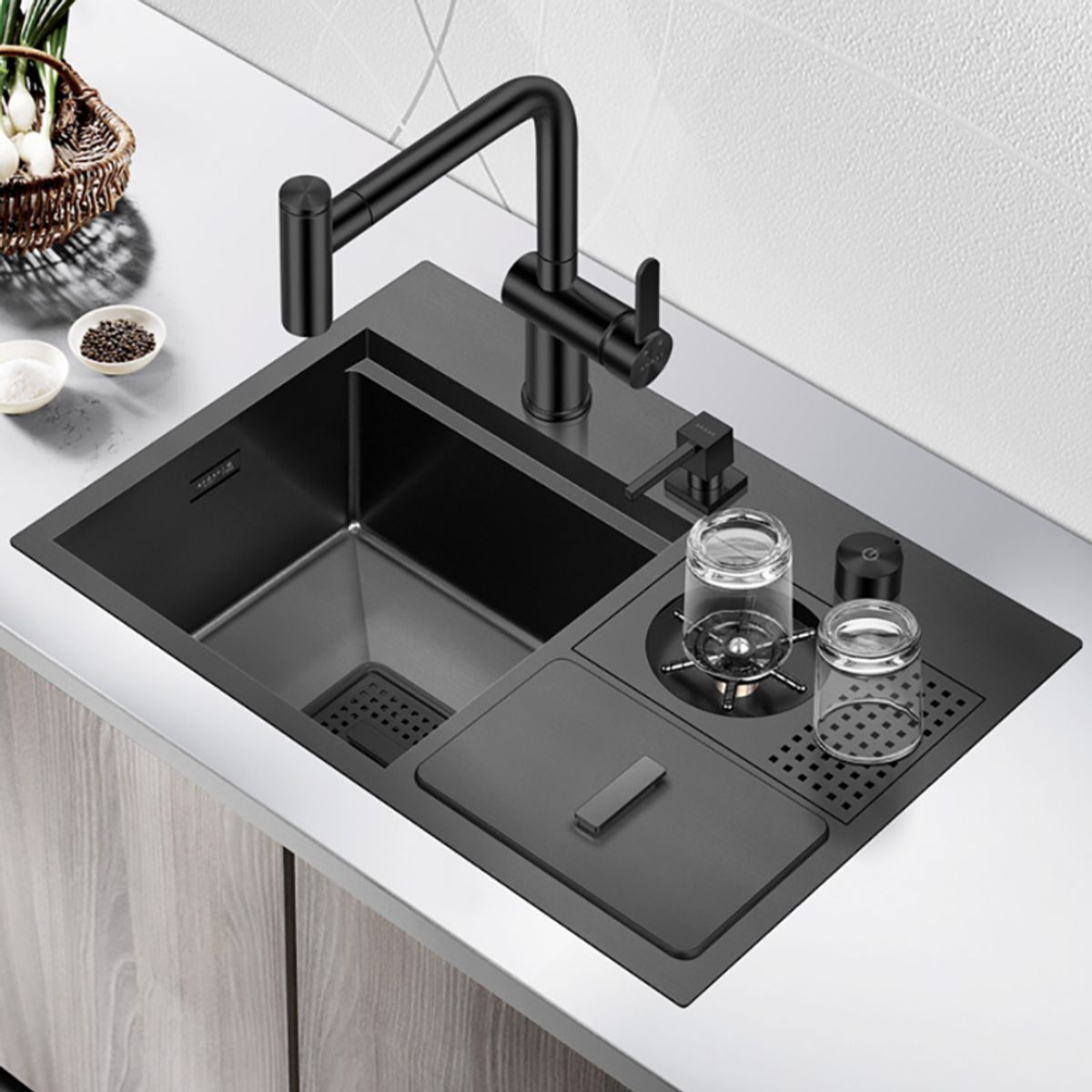 HIGRILL - Lavadero Multifuncional De Lujo para Zona de Parrilla Bar Con Tapa y Cubeta de Residuos