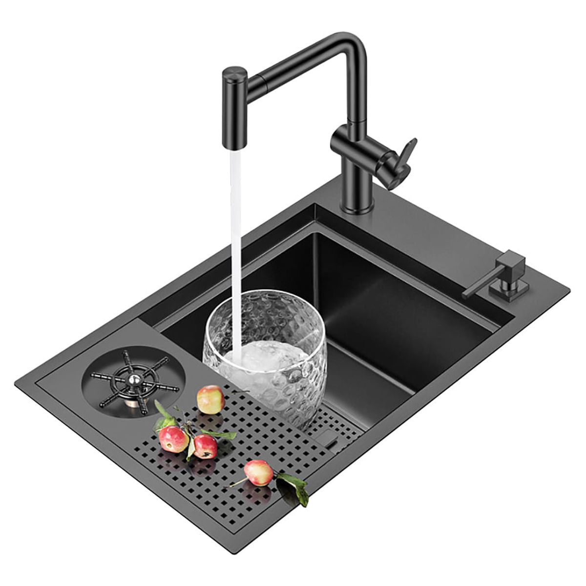 HIGRILL - Lavadero Multifuncional De Lujo Negro y Grifería para Zona de Parrilla-Bar con Tapa Multipropósito