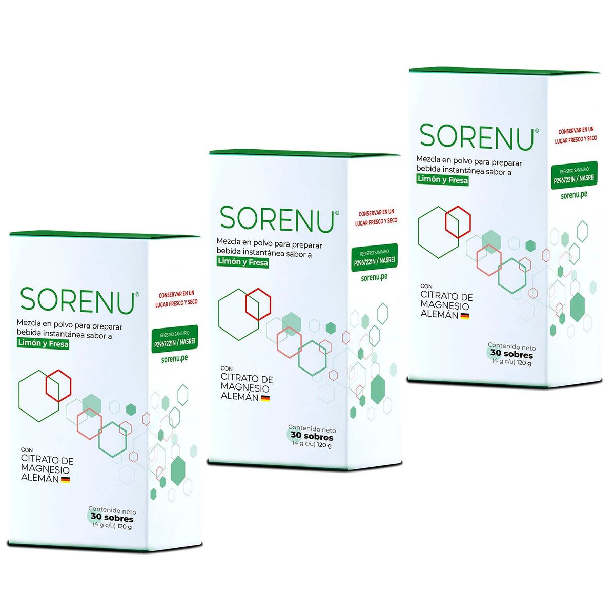 SORENU - SUPLEMENTO VITAMINICO CON CITRATO DE MAGNESIO EN SOBRES 3 CAJAS X 30UND