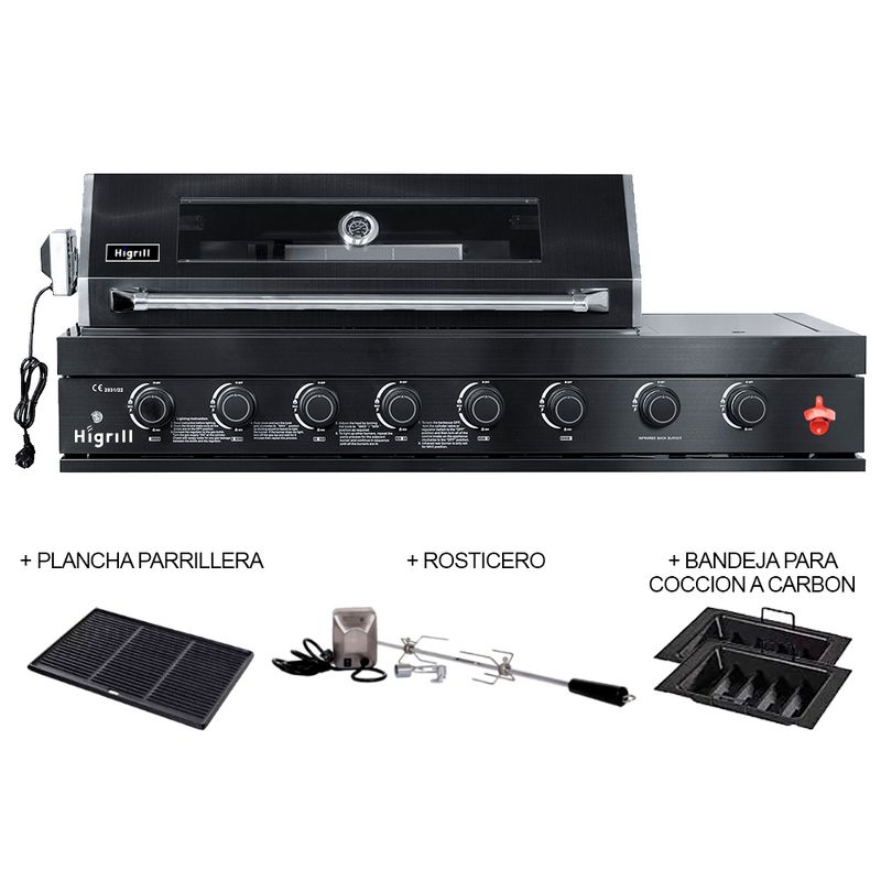 HIGRILL - Parrilla A Gas Empotrable 6 Quemadores Sellador y Quemador Infrarrojo
