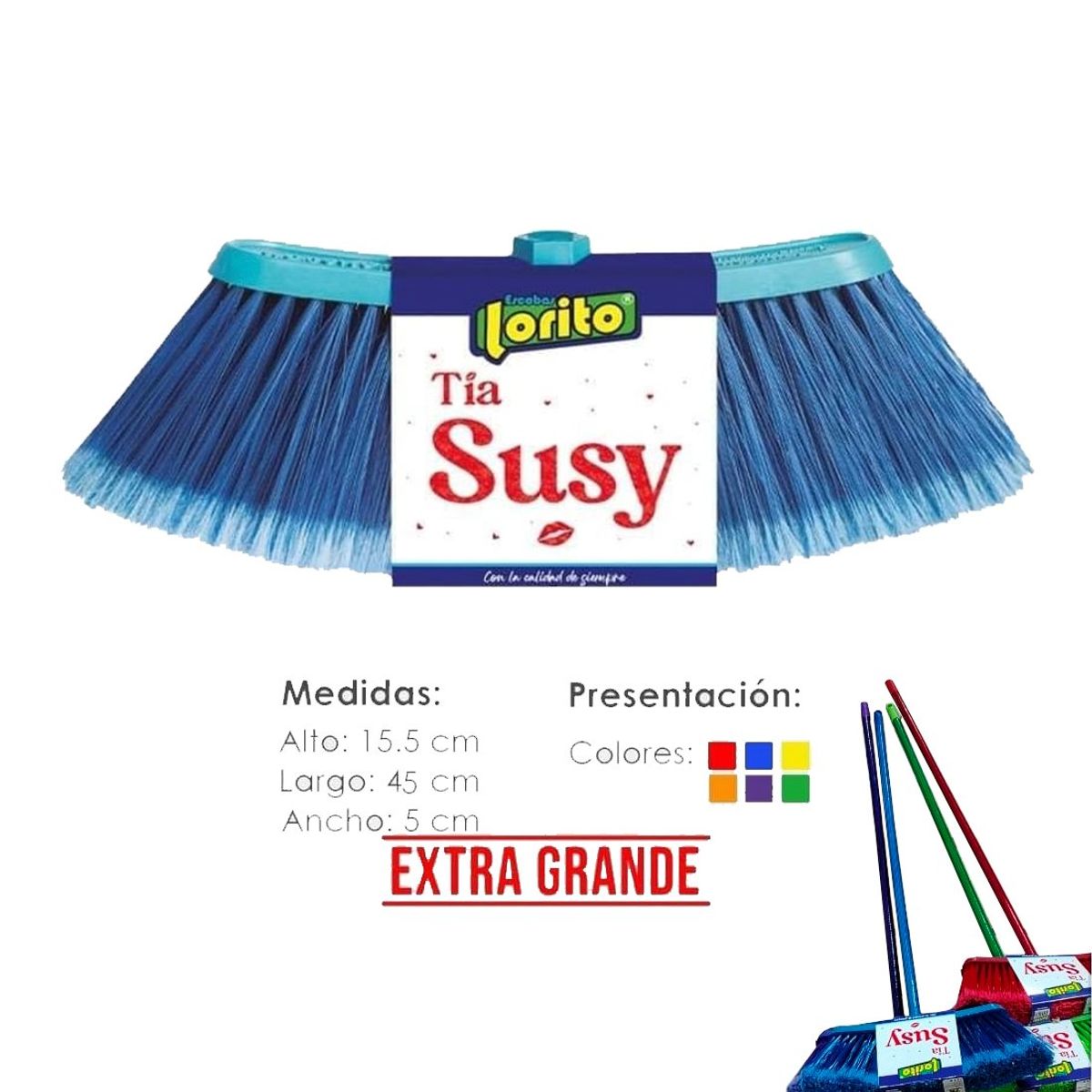 GENERICO - Escoba Lorito incluye Palo de Madera Tia Susy color Variado