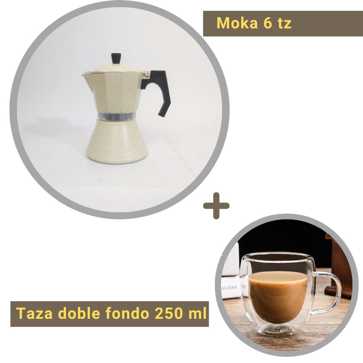 GENERICO - Kit cafetera moka italiana 6tz + taza doble pared 250 ml