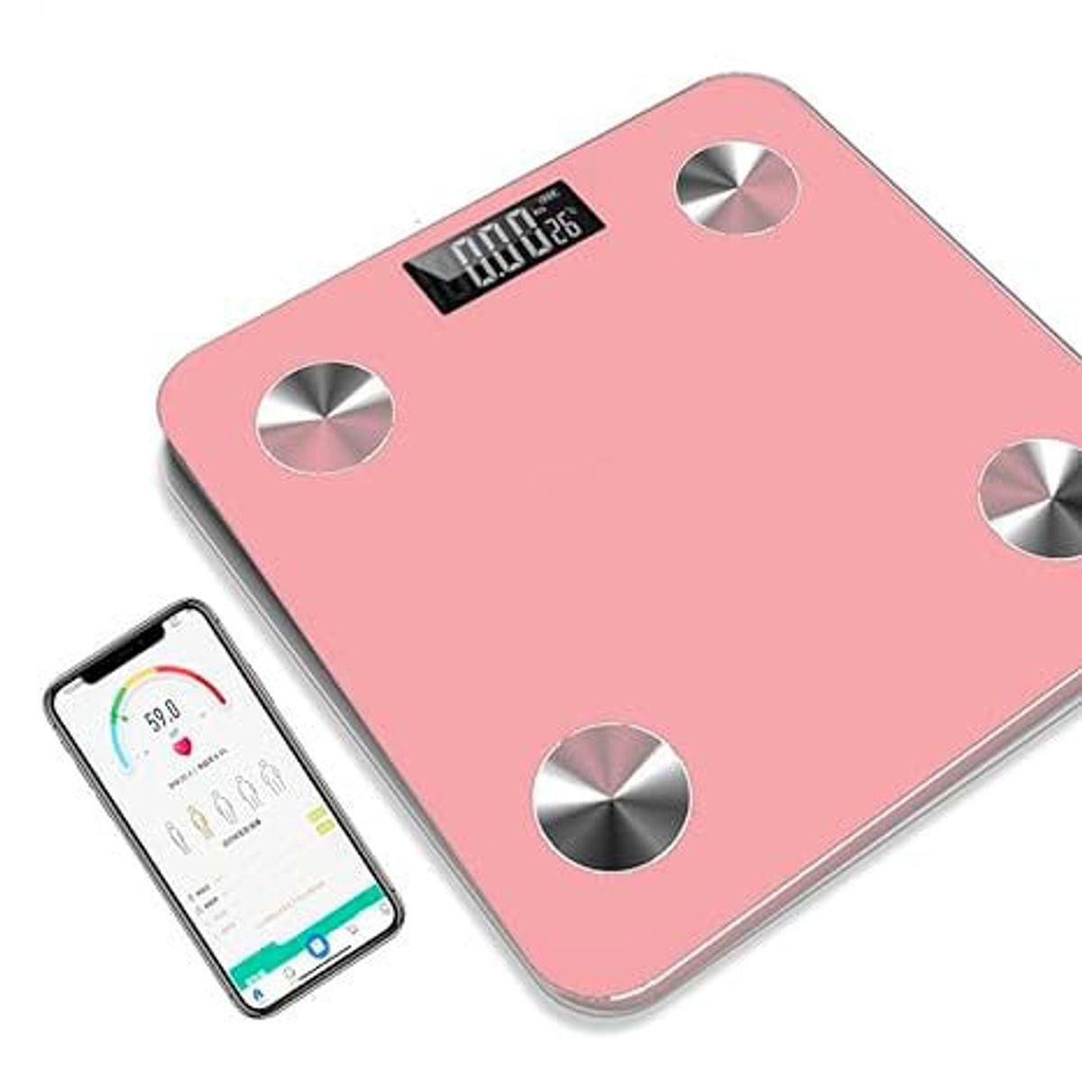 OEM - BALANZA DIGITAL BLUETOOTH SMART APP IOS ANDROID MASA MUSCULO ROSADO