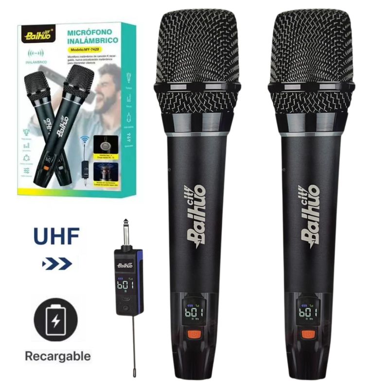 SEISA - Doble Microfono Inalambrico Recargable Negro Karaoke