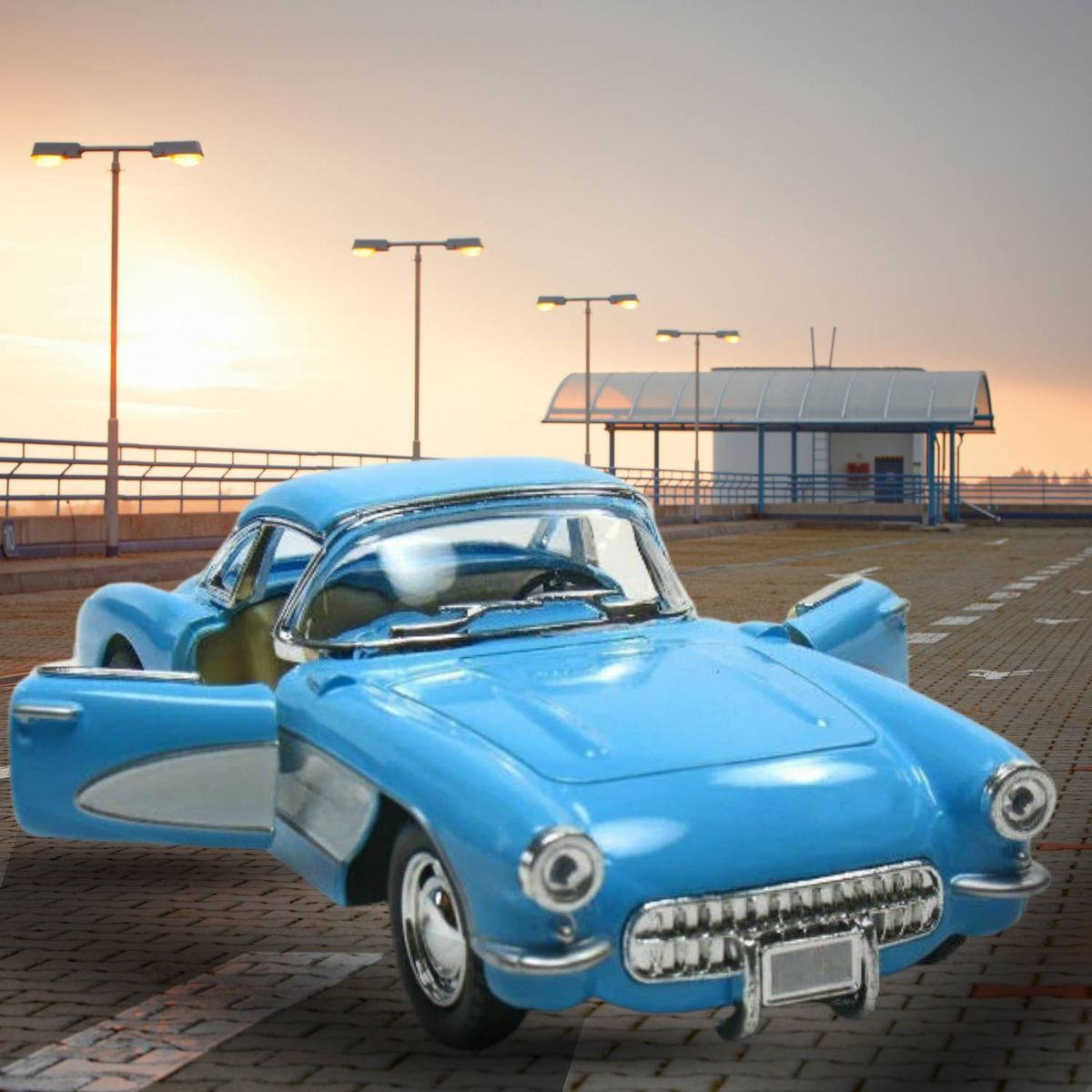 GENERICO - Auto Clasic Corvette de 1957 Azul 13 Cm