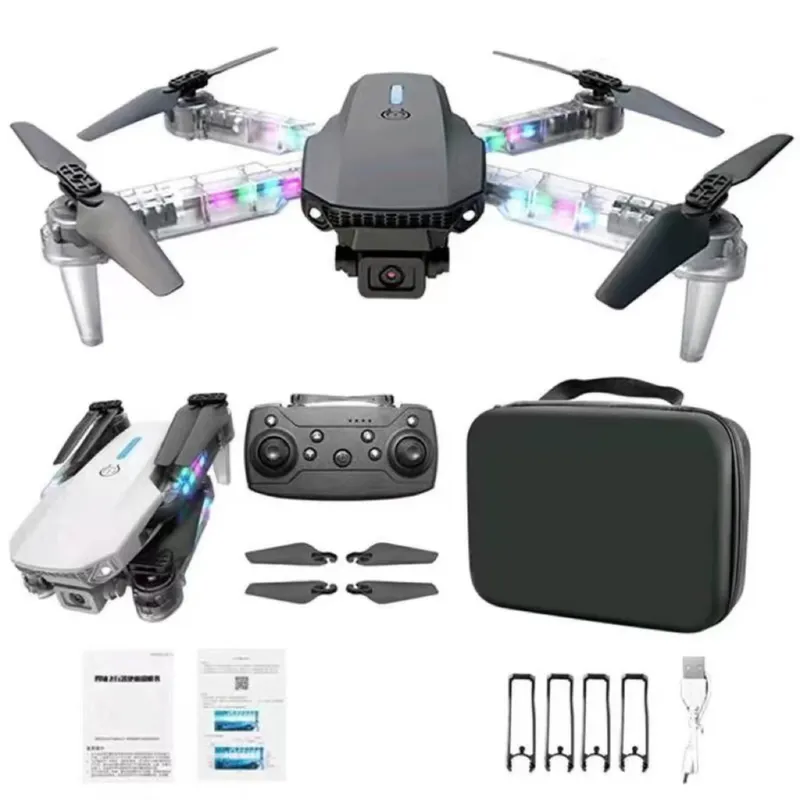 GENERICO - Drone E88D Max con Doble Camara HD luz RGB incluye Estuche y Repuestos