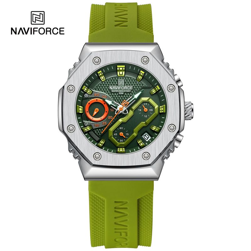 NAVIFORCE - Reloj Naviforce 8035 Bordes Plateados Correa Verde
