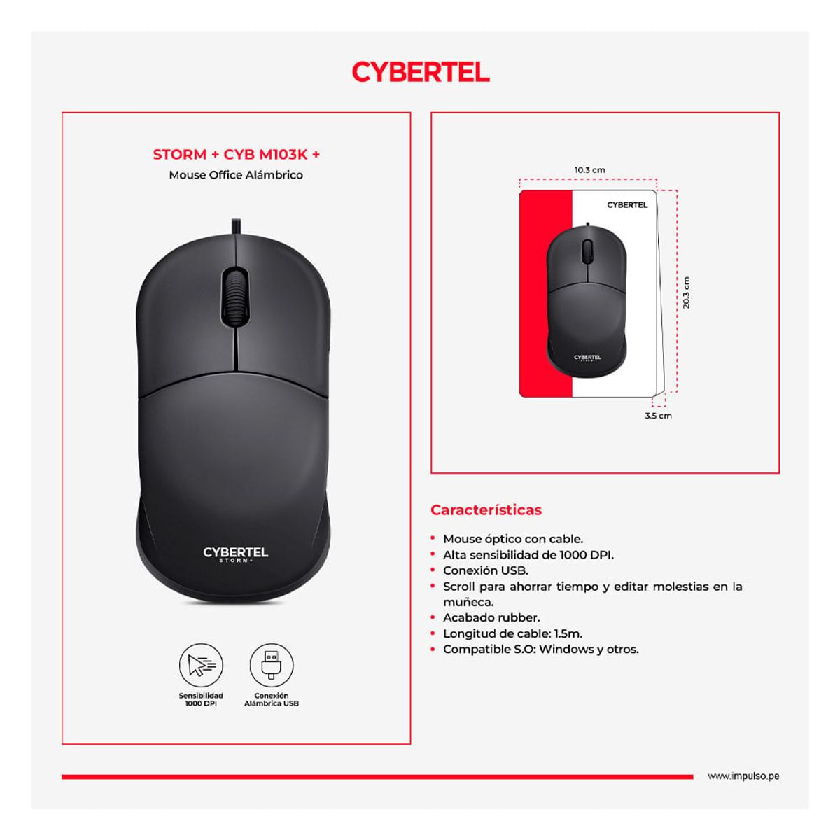 CYBERTEL - STORM+ BLACK CYB M103K+ MOUSE USB CYBERTEL