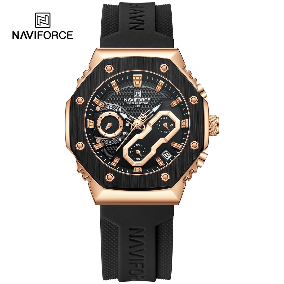NAVIFORCE - Reloj Naviforce 8035 Bordes Oro Rosa Correa Negra