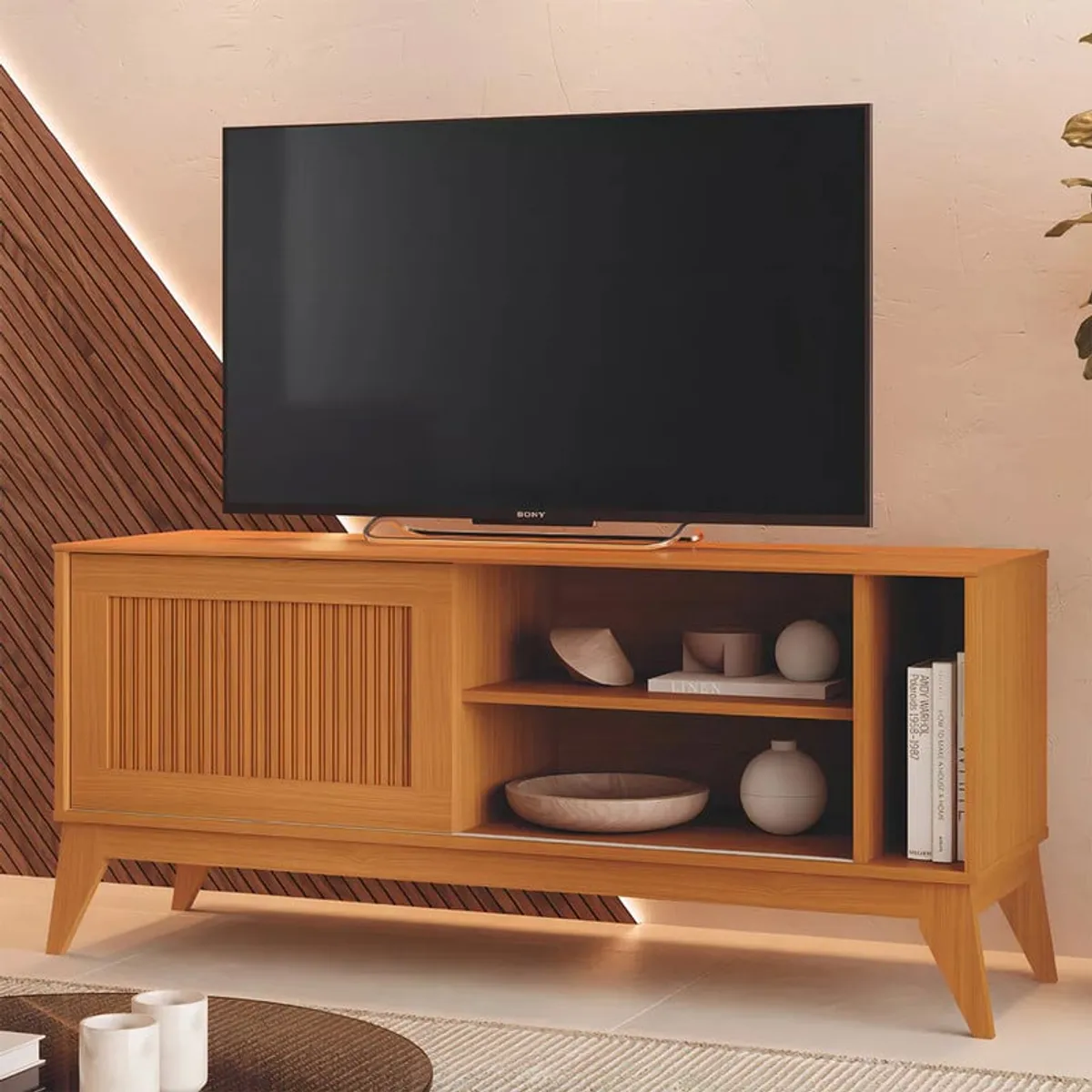 2020 HOME PERU - Mesa de TV para 50 Pulgadas Aruba  - Blanco Apagado  Cedro