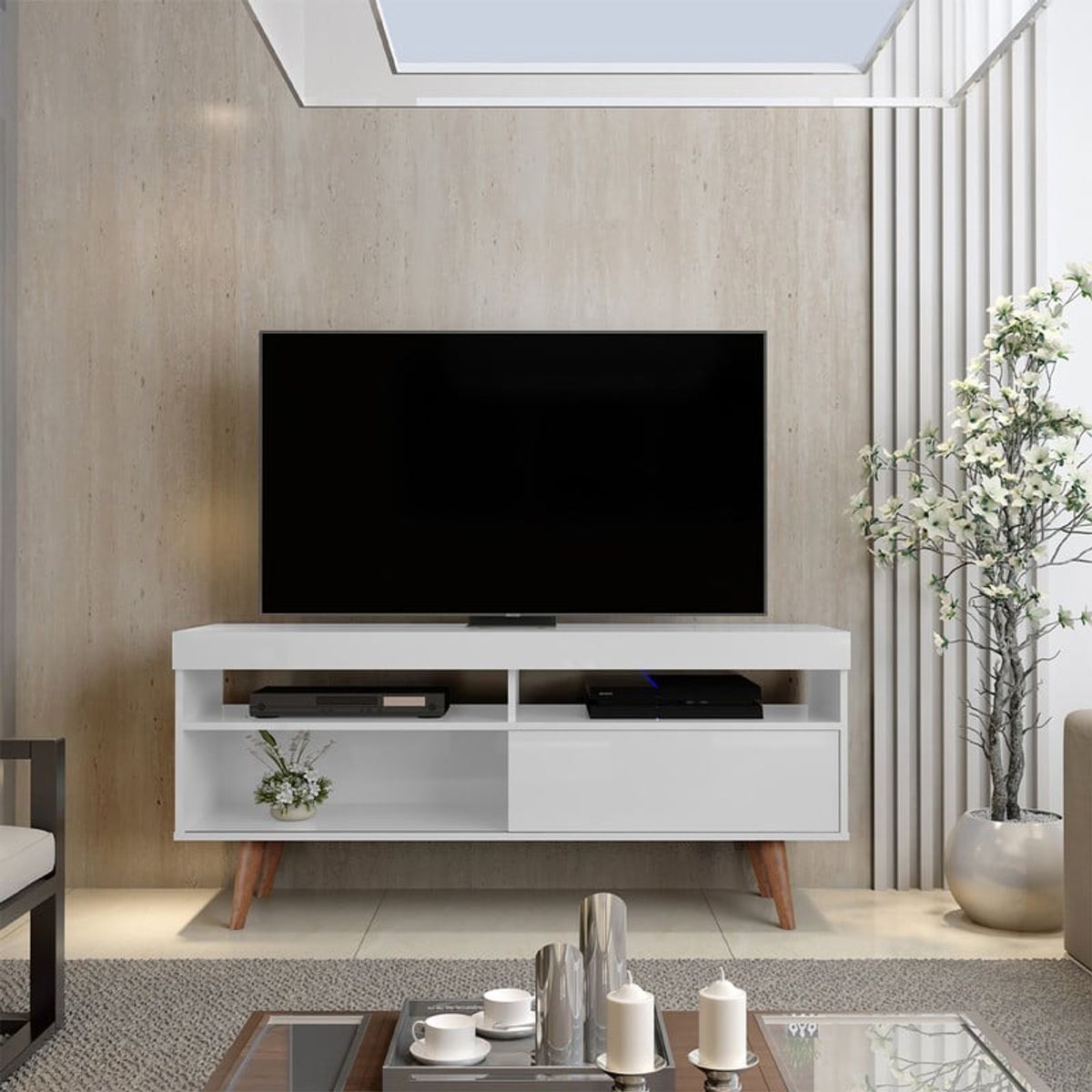 2020 HOME PERU - Mesa de TV para 65 Pulgadas Lima - Blanca