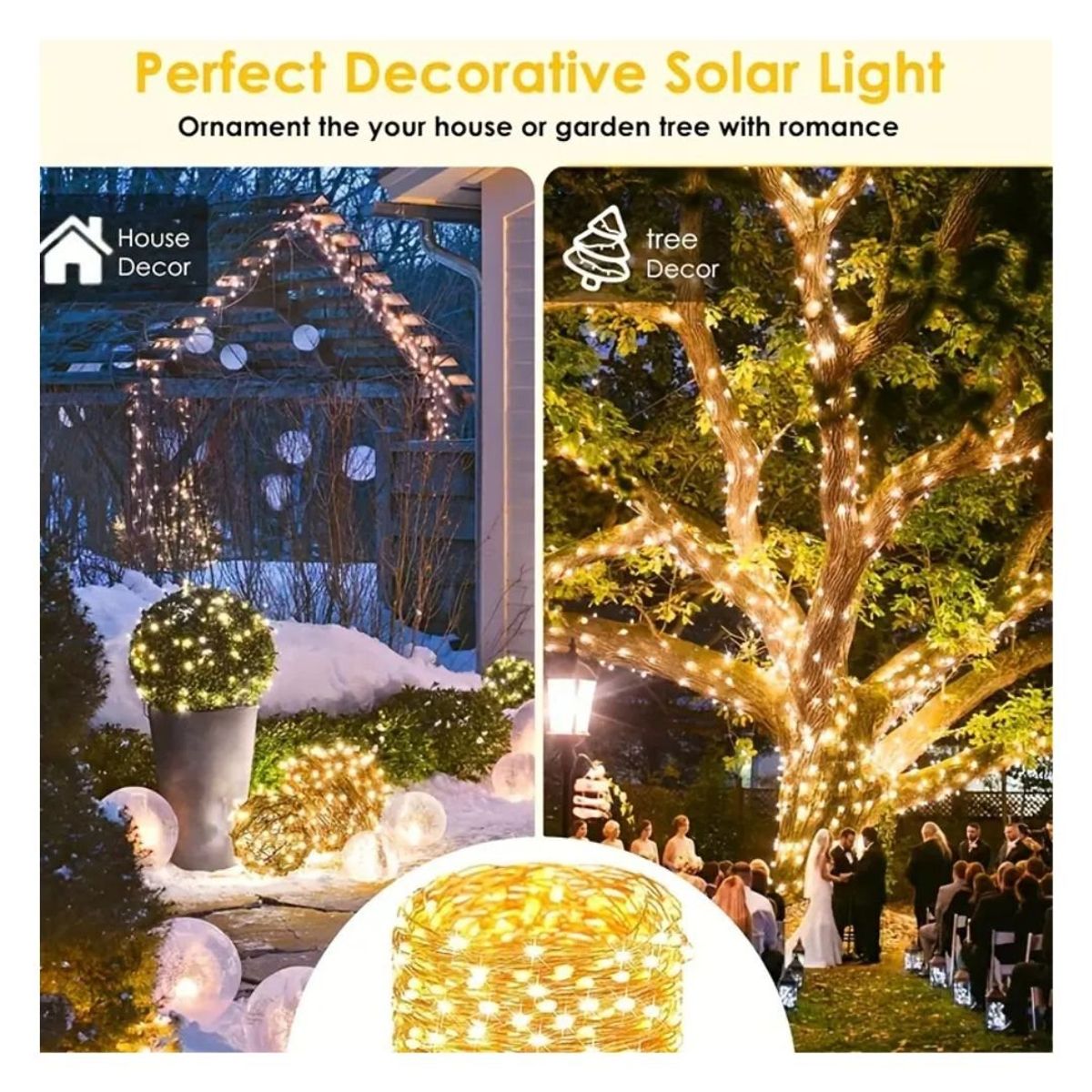 GENERICO - Luces Navideñas con Panel Solar Ambar 30mts x2Unids
