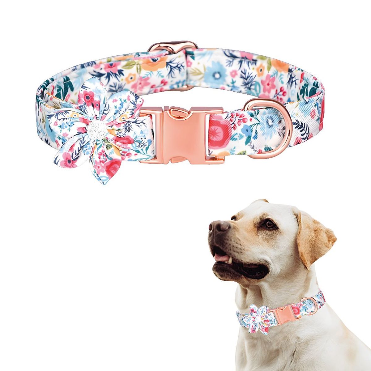 S&T - Collar Floral Para Mascotas Celeste Blanco - Talla S