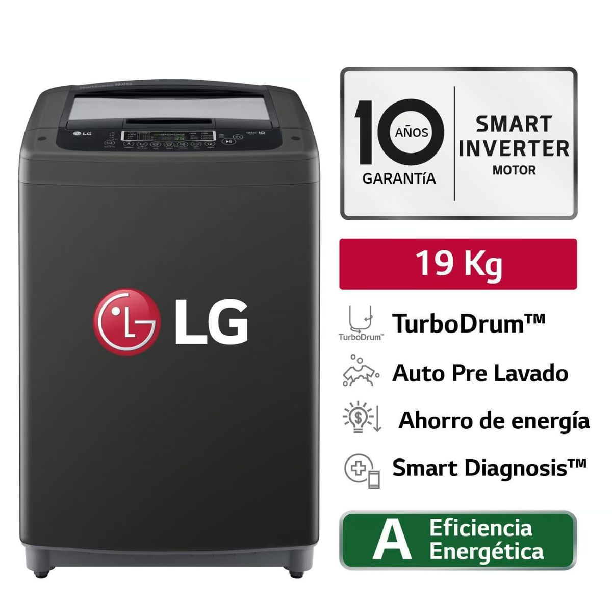 LG - Lavadora LG 19 Kg Carga Superior WT19BVTB Negra