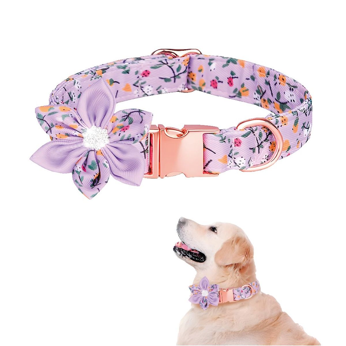 S&T - Collar Floral Para Mascotas Lila - Talla M