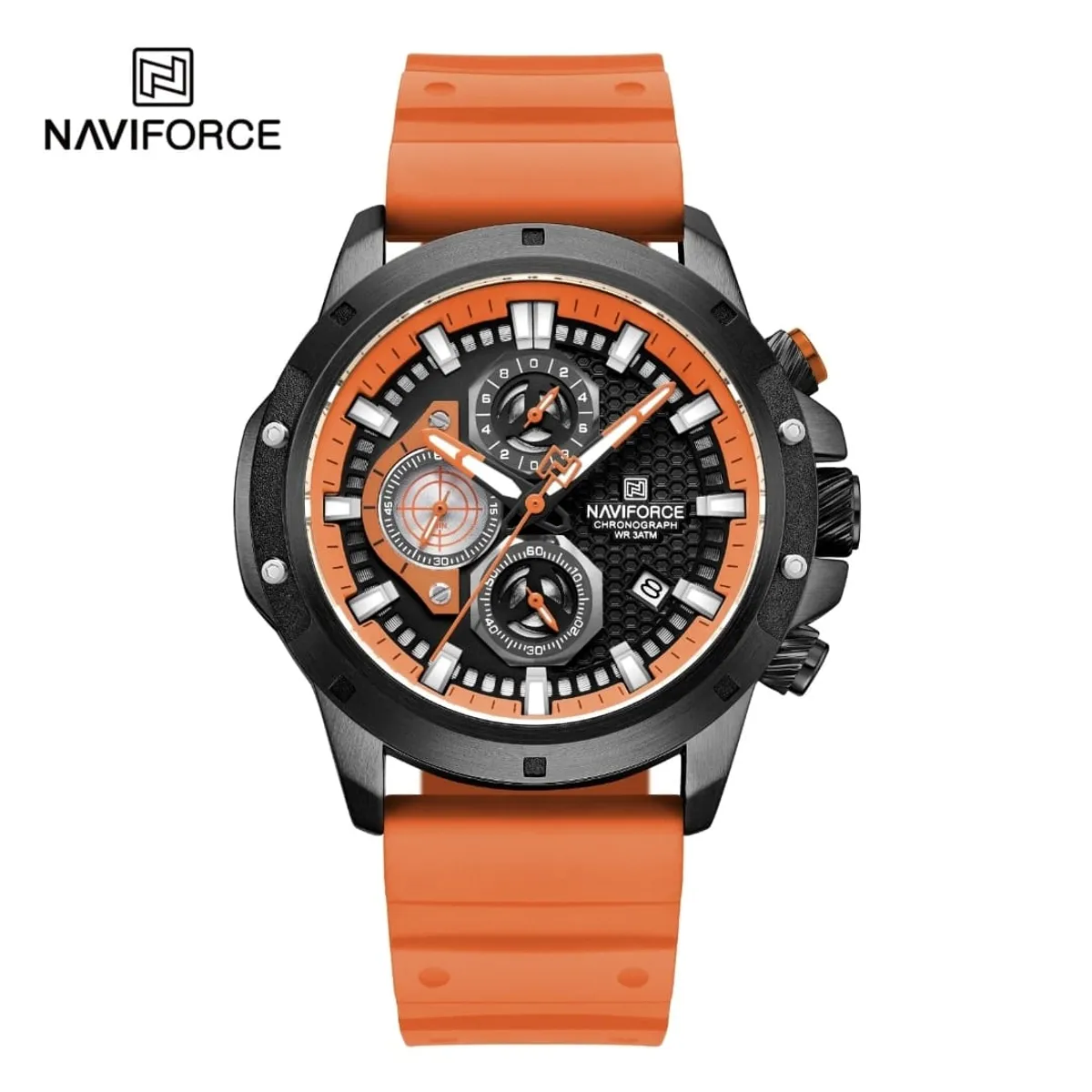 NAVIFORCE - Reloj Naviforce 8036 Borde Negro Correa Naranja