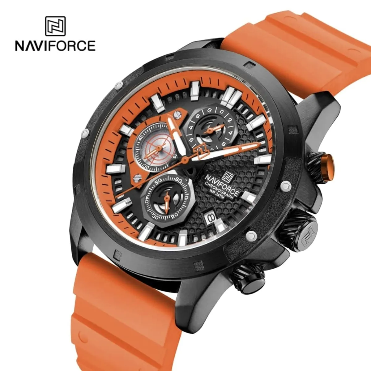 NAVIFORCE - Reloj Naviforce 8036 Borde Negro Correa Naranja