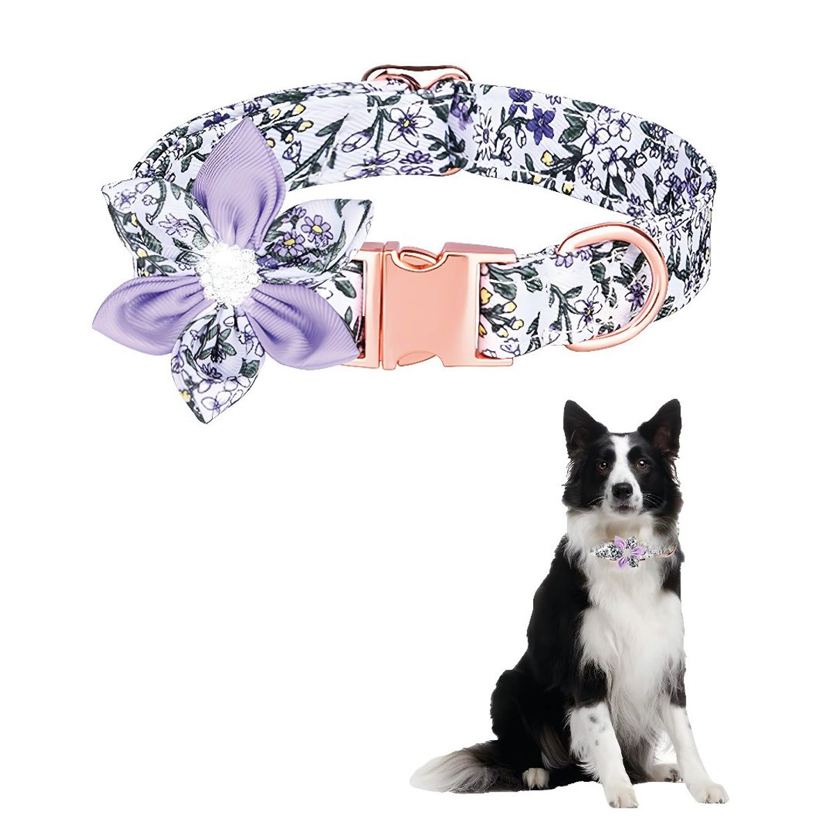S&T - Collar Floral Para Mascotas Blanco Verde - Talla S