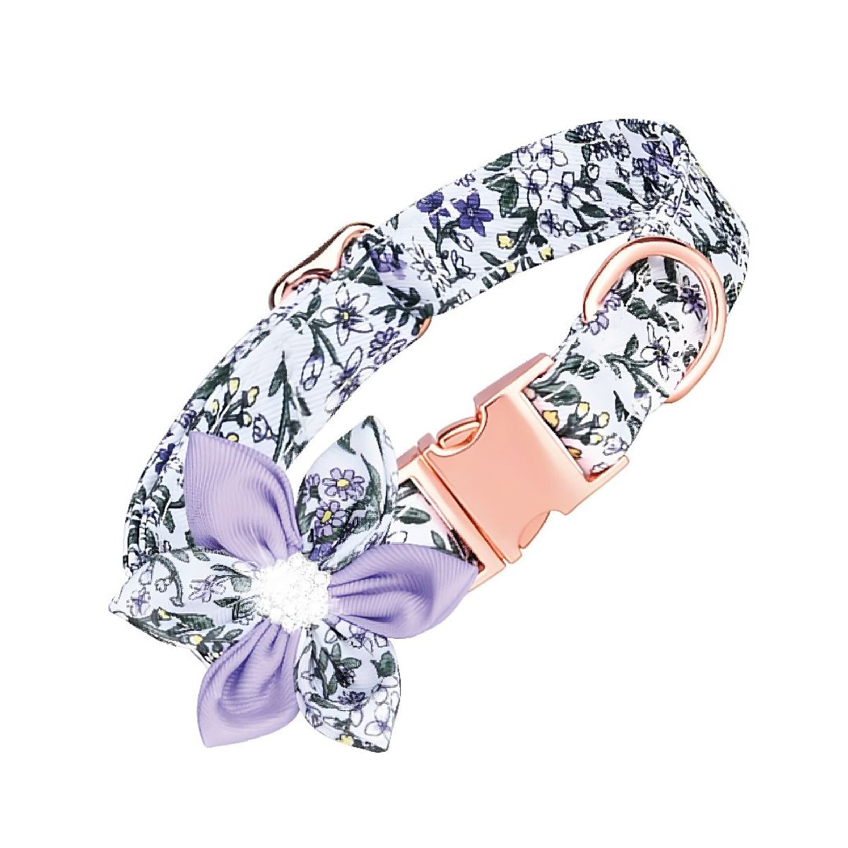 S&T - Collar Floral Para Mascotas Blanco Verde - Talla S