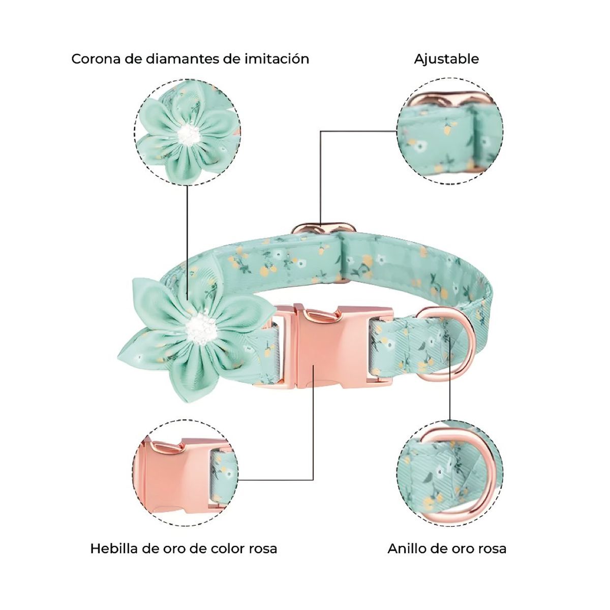 S&T - Collar Floral Para Mascotas Verde Claro - Talla M