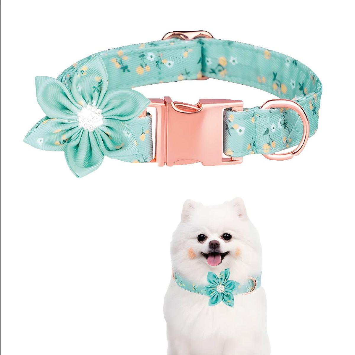 S&T - Collar Floral Para Mascotas Verde Claro - Talla M