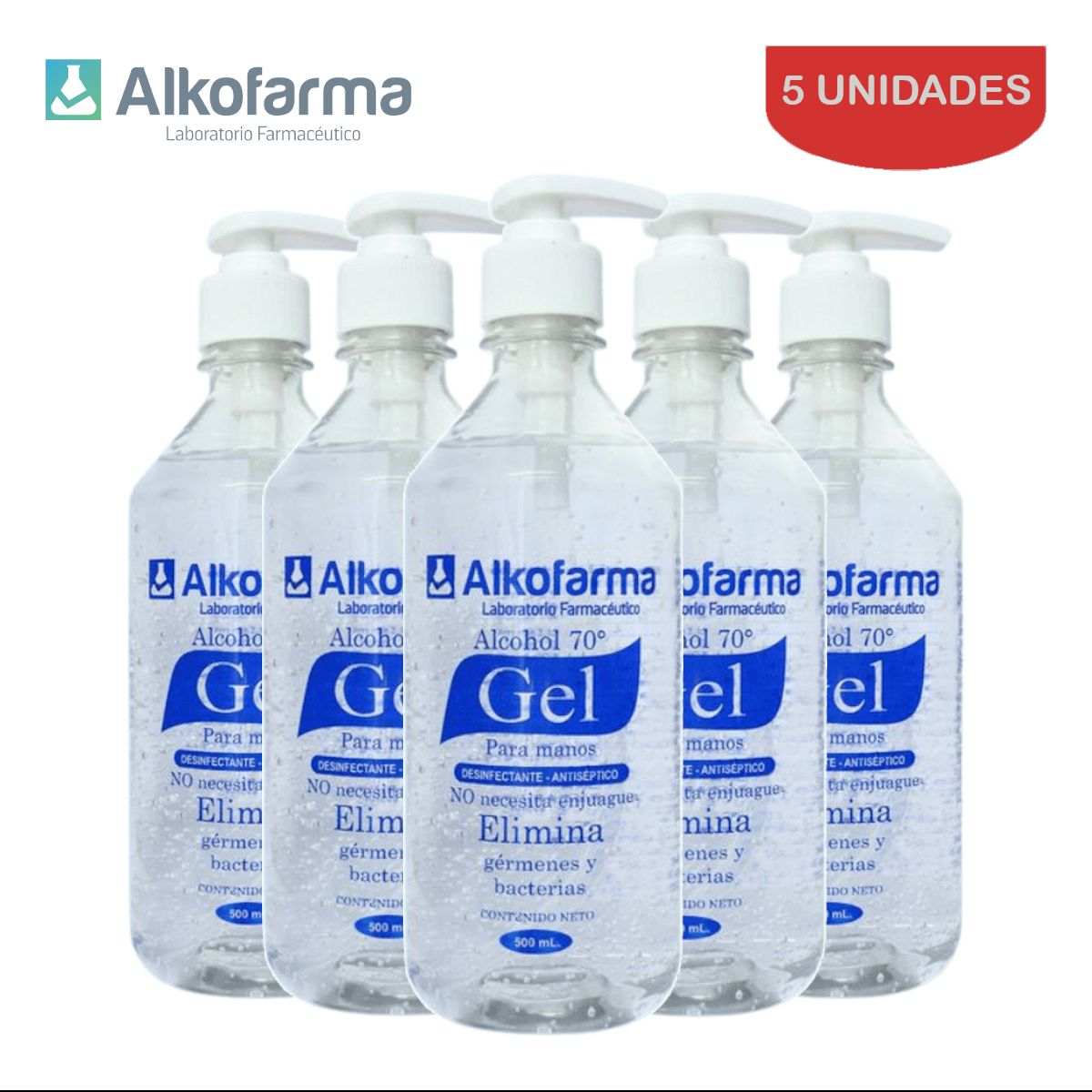 ALKOFARMA - Alcohol en gel 70° 500ml ALKOFARMA. Pack 5 unidades