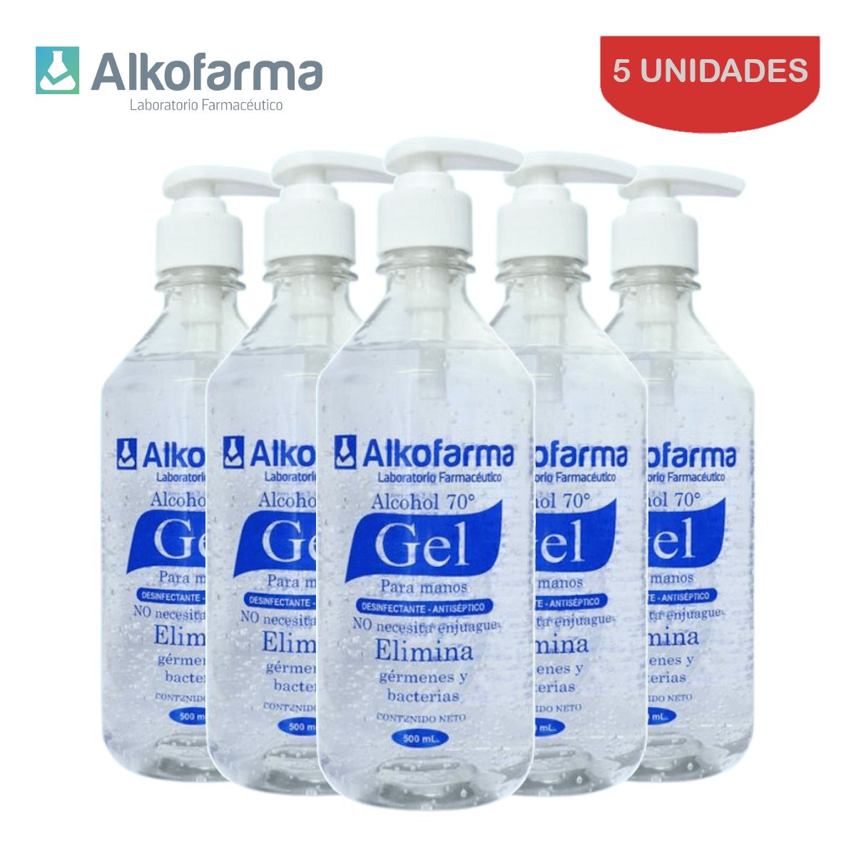 ALKOFARMA - Alcohol en gel 70° 500ml ALKOFARMA. Pack 5 unidades