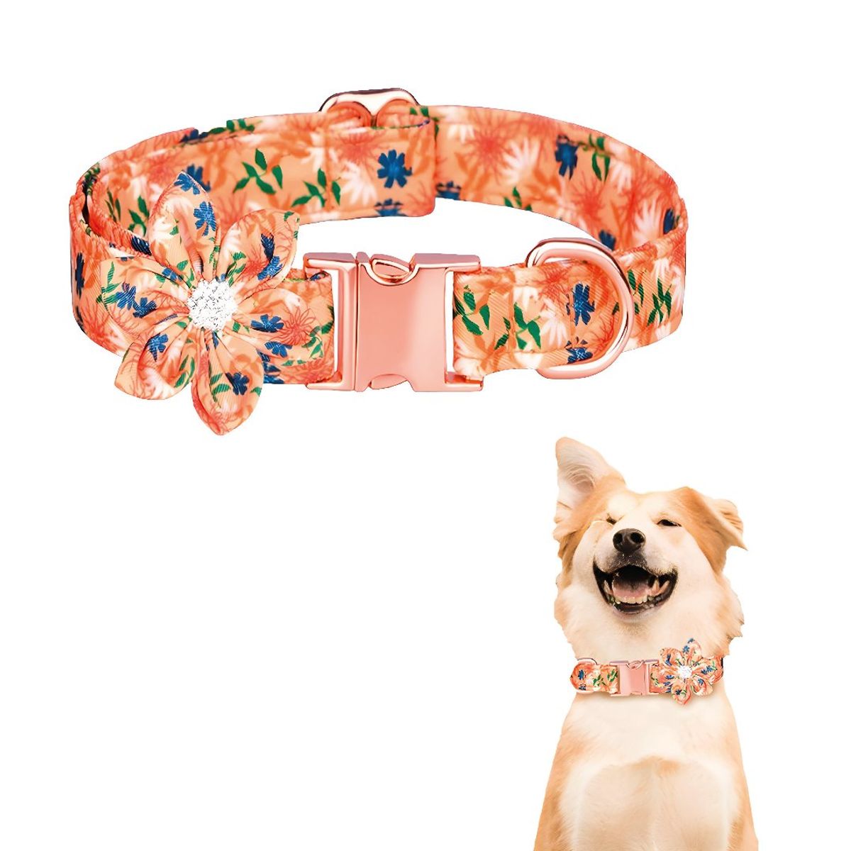 S&T - Collar Floral Para Mascotas Melón - Talla L