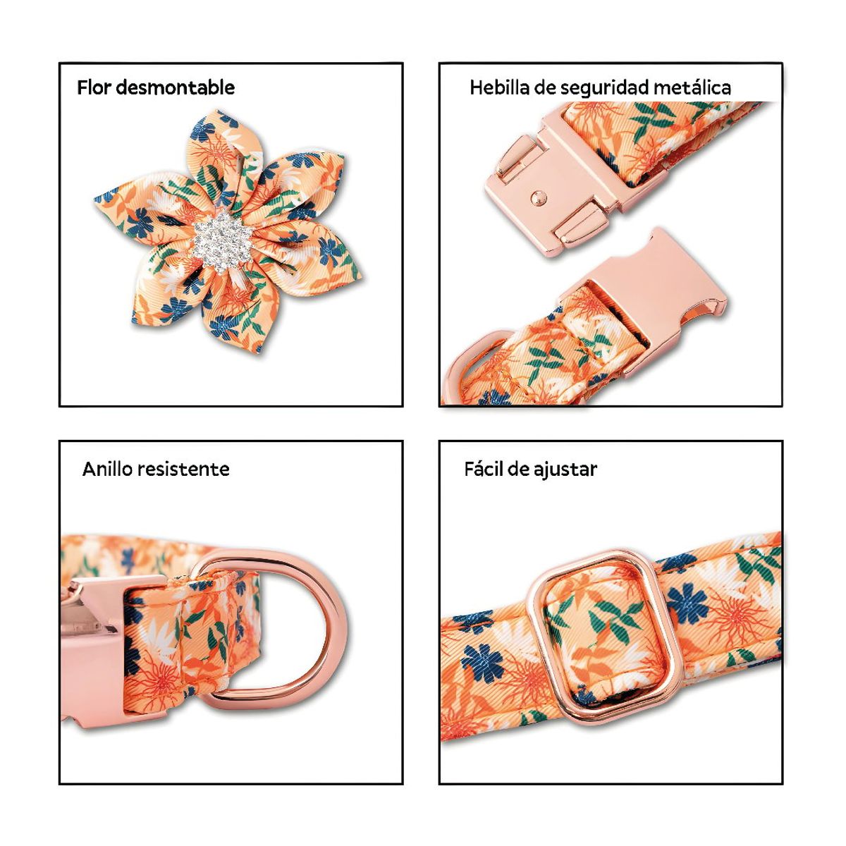 S&T - Collar Floral Para Mascotas Melón - Talla L