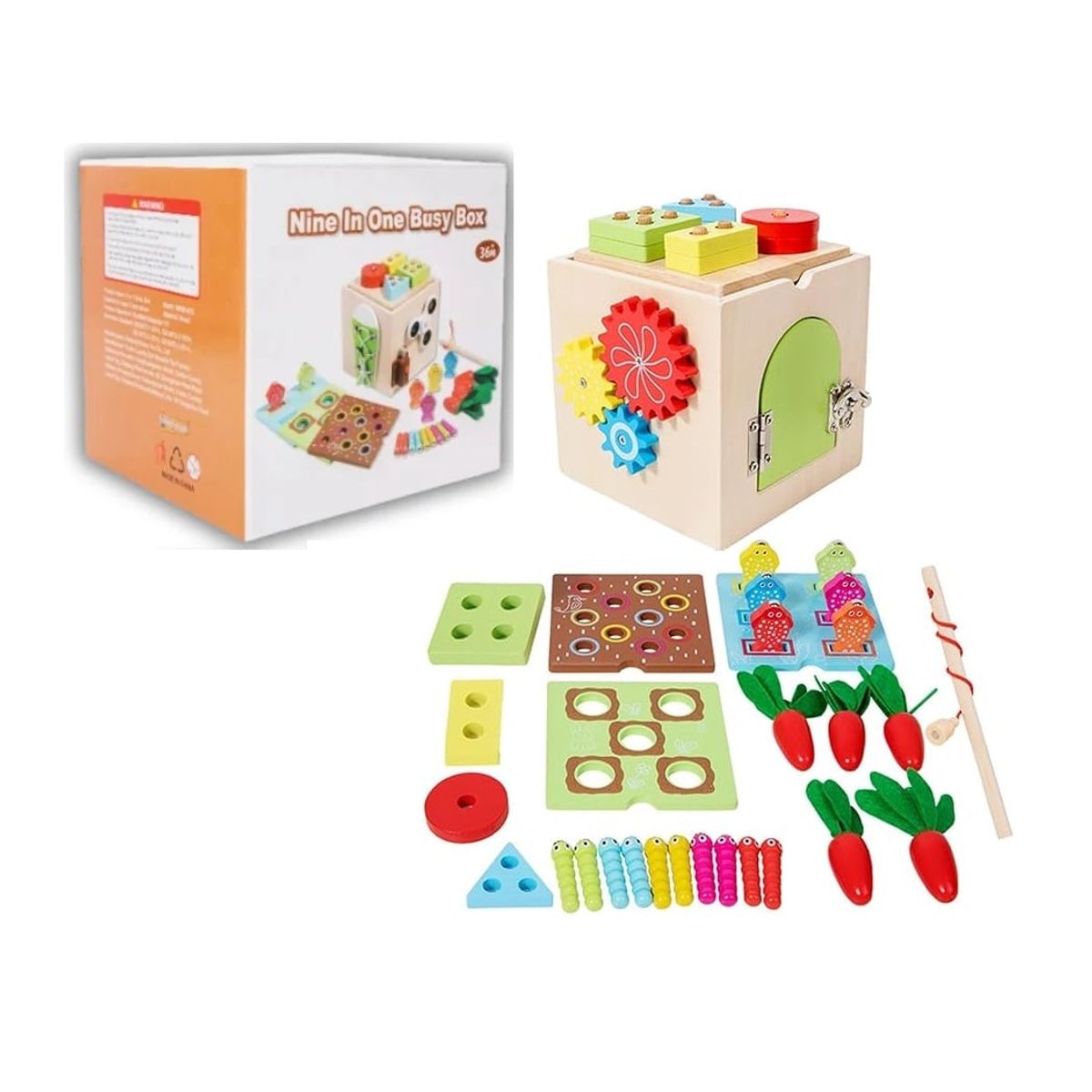 GENERICO - Cubo Didáctico de Madera Montessori Multifunción 9 en 1