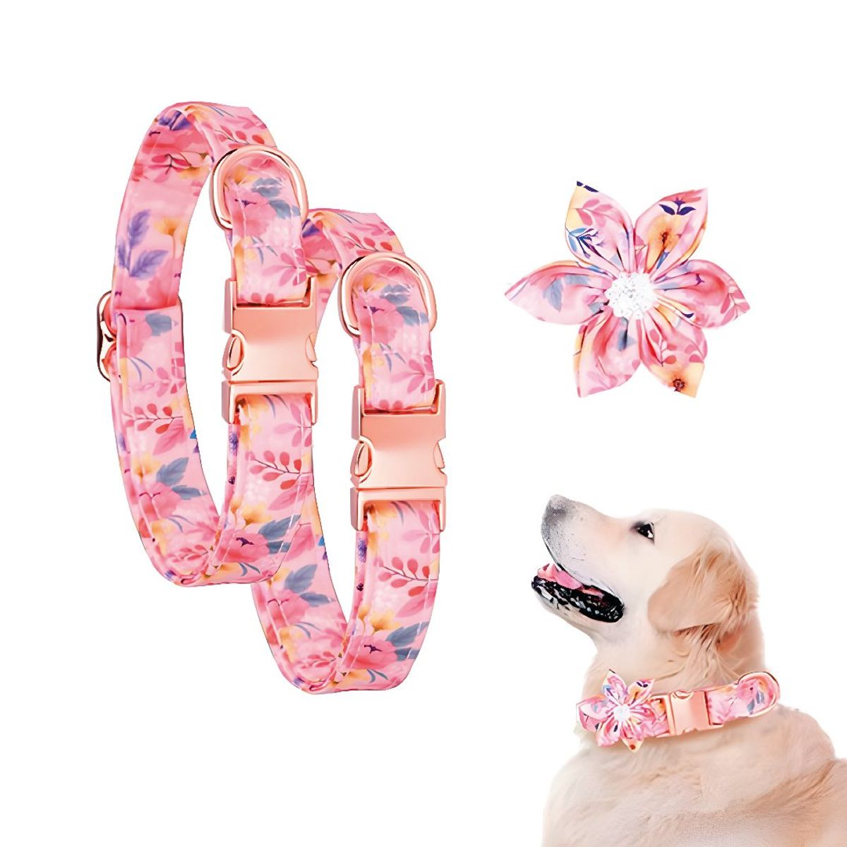 S&T - Collar Floral Para Mascotas Rosado - Talla L