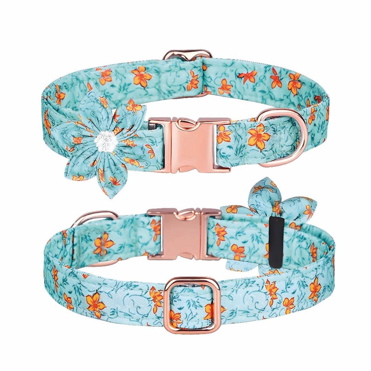S&T - Collar Floral Para Mascotas Turquesa - Talla L