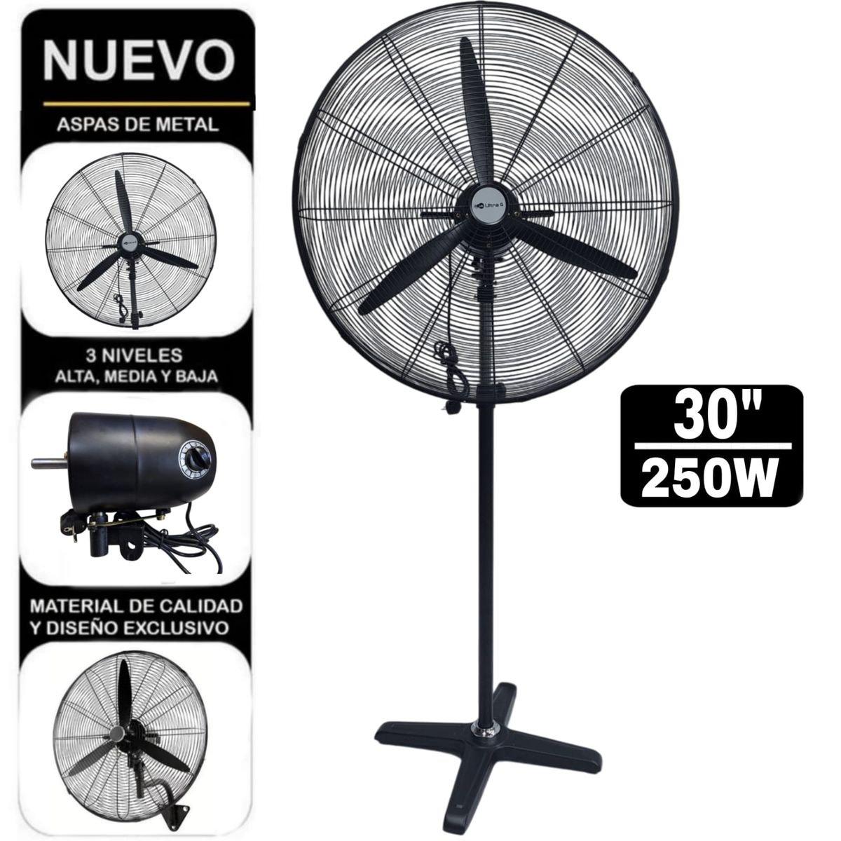 GENERICO - Ventilador 2 EN 1 Ultra G Industrial 30" Pulgadas 250W NEGRO