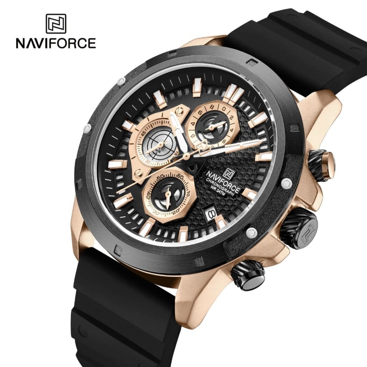 NAVIFORCE - Reloj Naviforce 8036 Detalles Oro Rosa Correa Negra