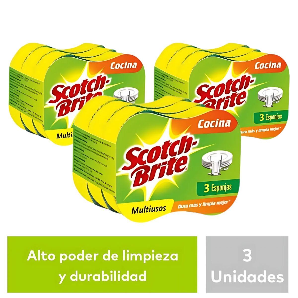 SCOTCH BRITE - Pack x3 Esponja Scotch Brite 2en1 x3