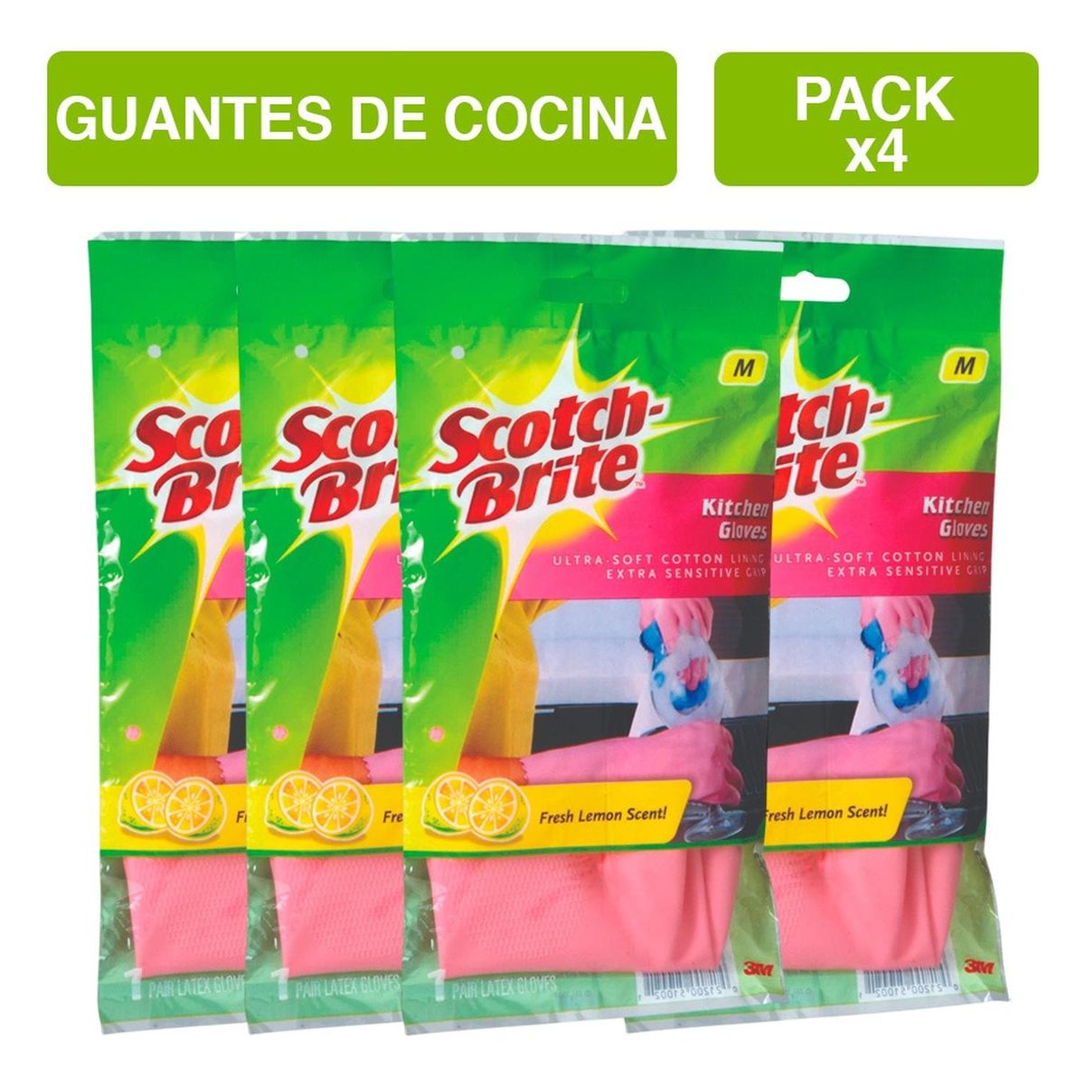 SCOTCH BRITE - Pack X4 Guantes Scotch Brite Cocina Talla M
