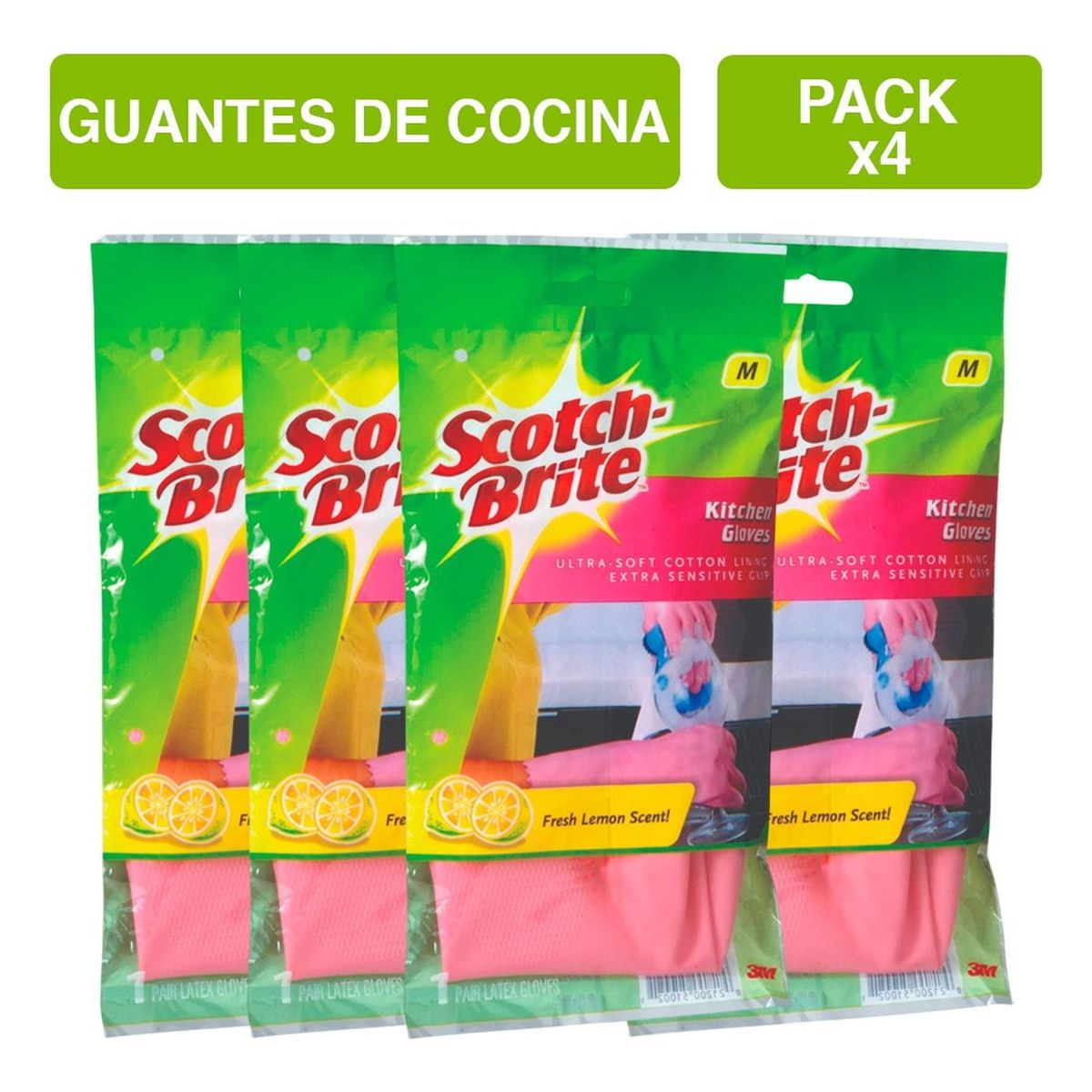 SCOTCH BRITE - Pack X4 Guantes Scotch Brite Cocina Talla M