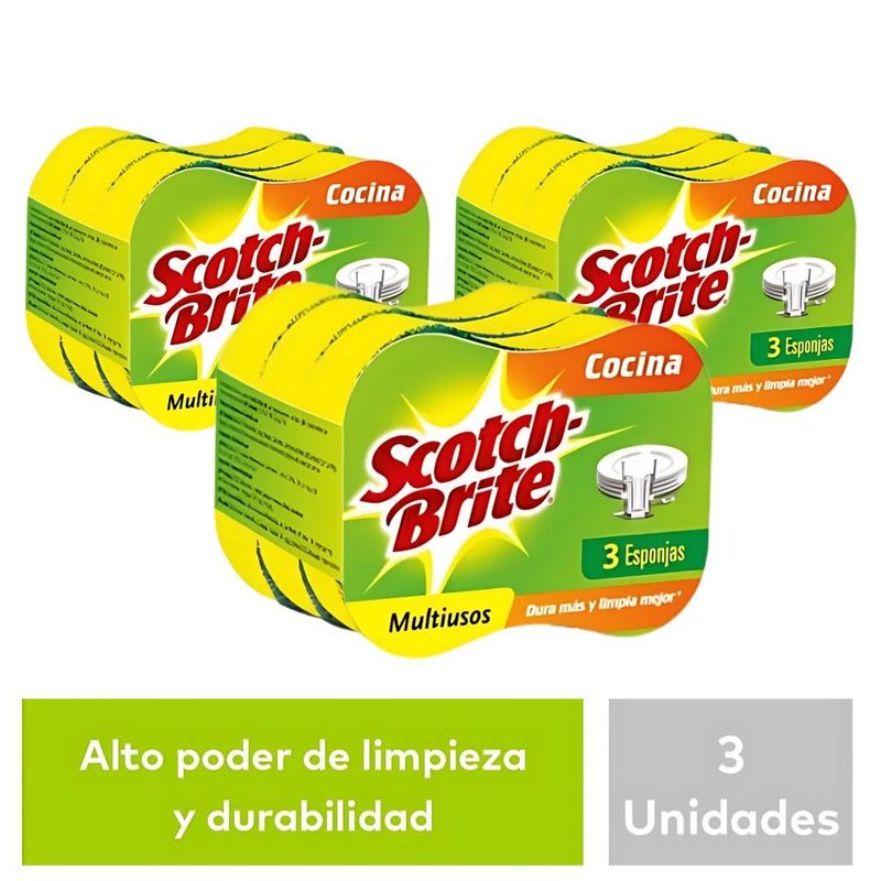 SCOTCH BRITE - Pack x3 Esponja Scotch Brite 2en1 x3