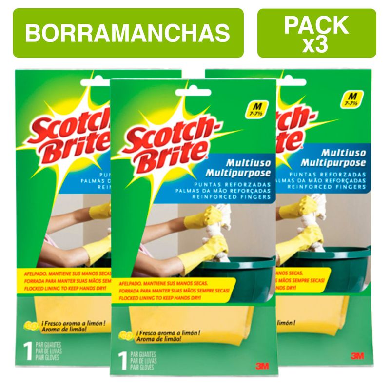 SCOTCH BRITE - Pack X3 Guantes Scotch Brite Lavanderia Talla M