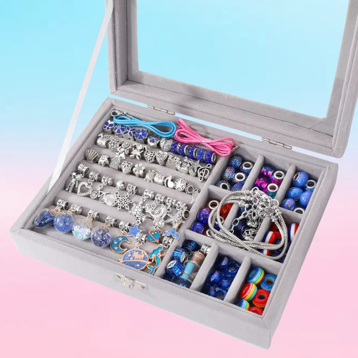 GENERICO - SET PARA ARMAR PULSERAS Y COLLARES DE 110 PIEZAS COLOR AZUL