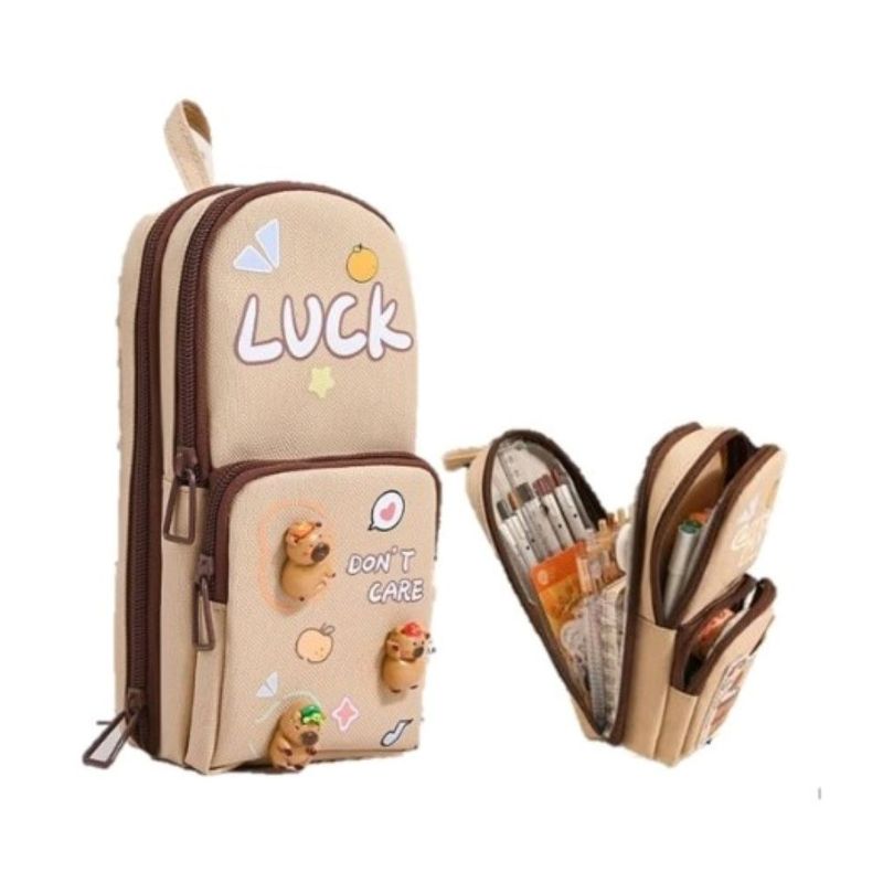 GENERICO - CARTUCHERA BACKPACK CAPIBARA LUCK PINES BEIGE