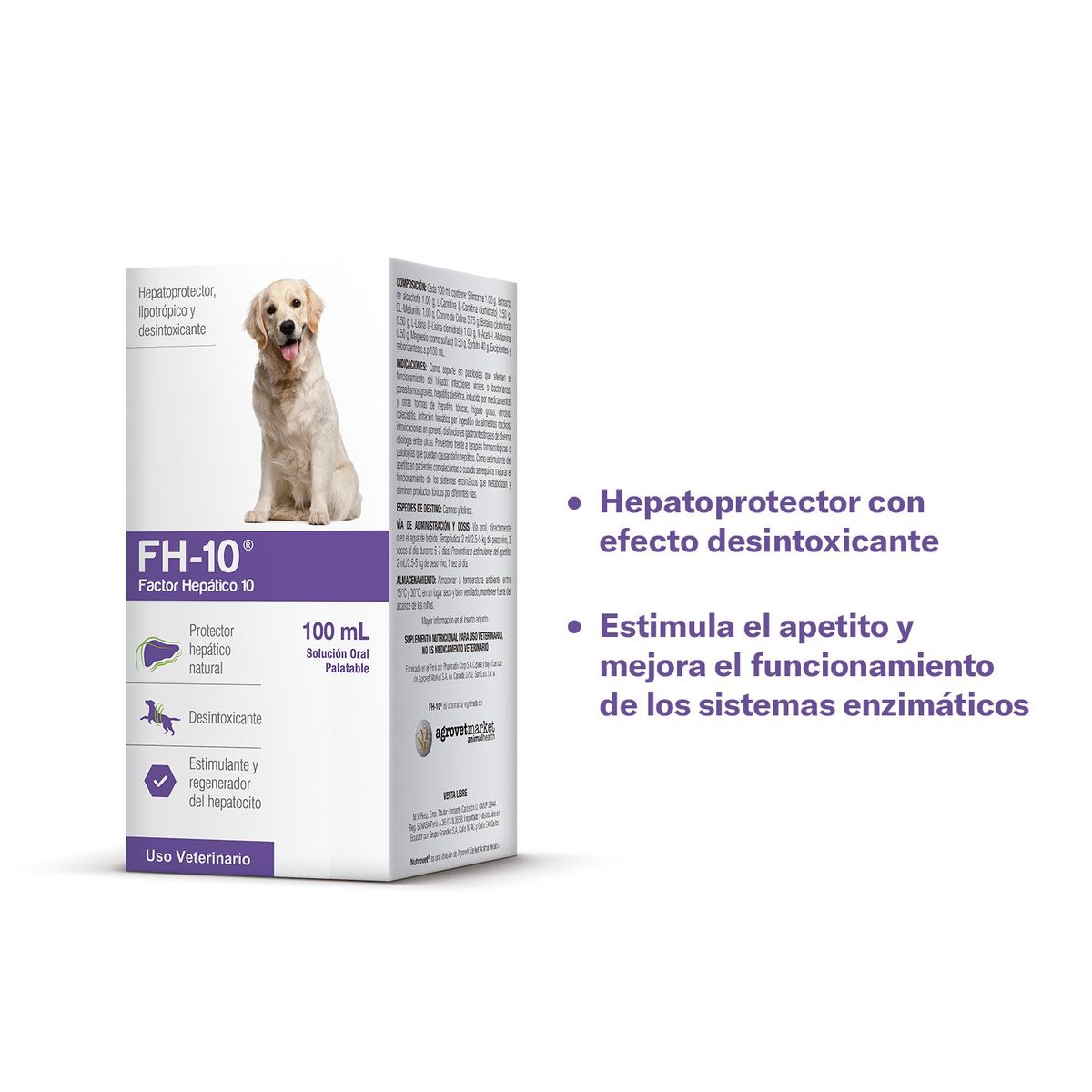 AGROVET - PROTECTOR HEPÁTICO FH-10 FACTOR HEPATICO 10 X 100 ML