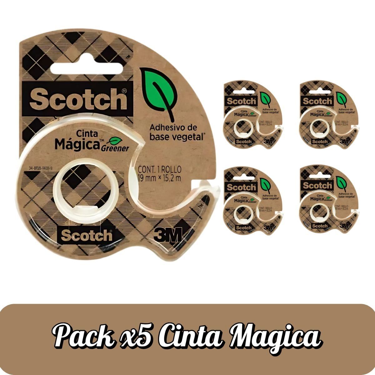 MARCA - Pack X5 Cinta Scotch Mágica Greener 19Mm X  15.2M